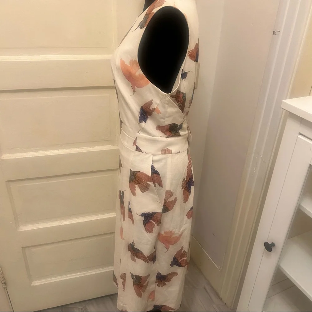 MM LaFleur Cream Midi Dress with Bird Print Resort Coastal Nature Sleeveless - Picture 4 of 11